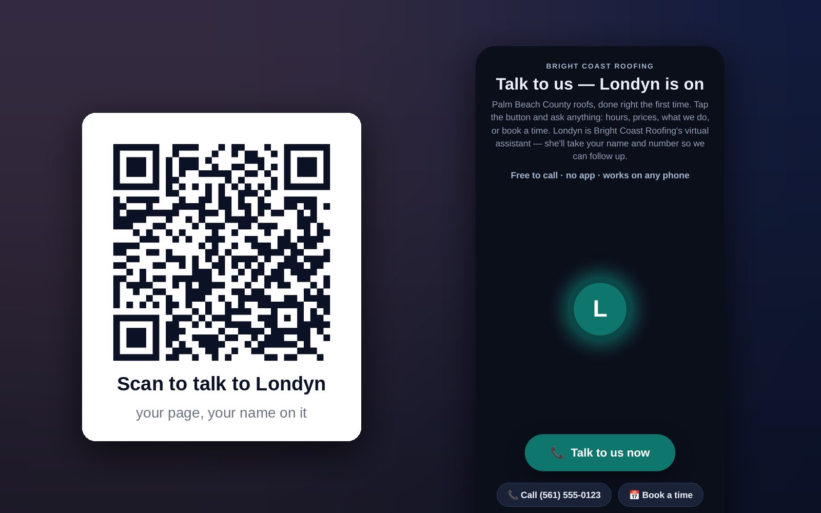 QR code and the landing page it opens