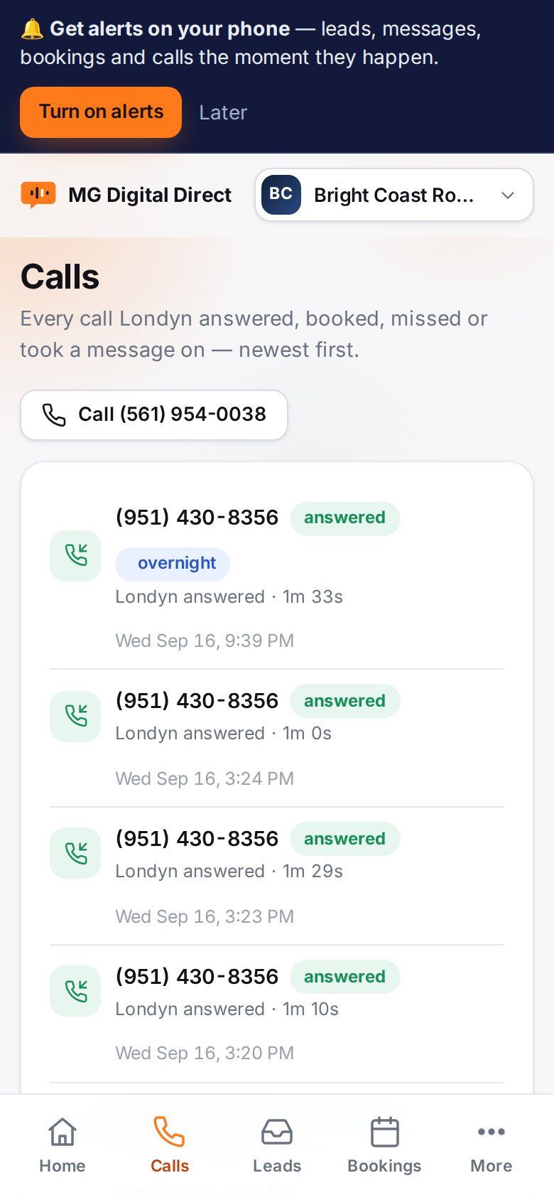 Calls on the phone app